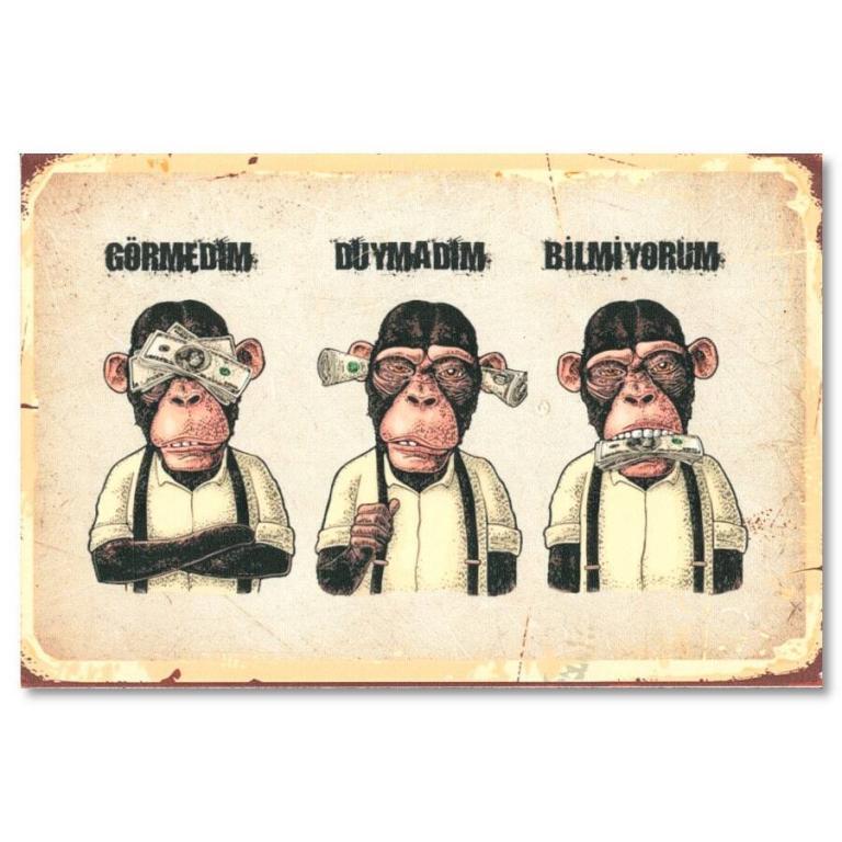 Üc maymun Duvar Yazilari Ahsap Poster 1533