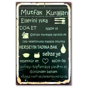 Mutfak Kuralları Duvar Yazilari - Ahsap Resim Holzposter 10958